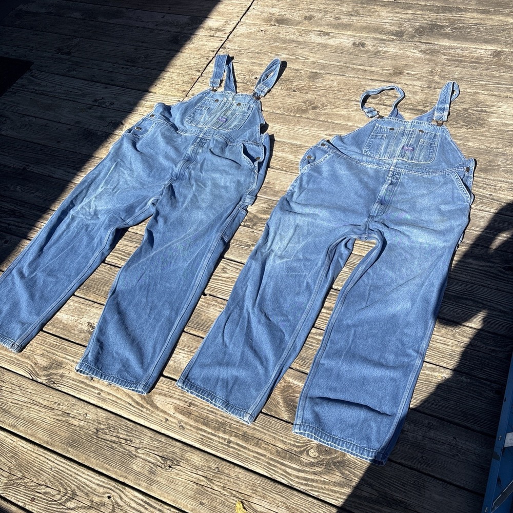 BIG SMITH Men's Blue Denim 44x32 Overalls LOT OF 2 Preowned Good Work Farm Chore